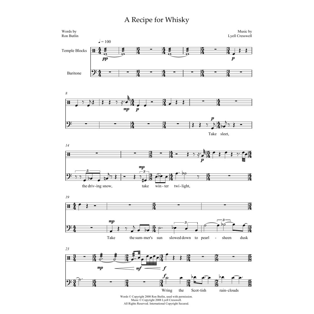 A Recipe for Whisky (for baritone and temple blocks)